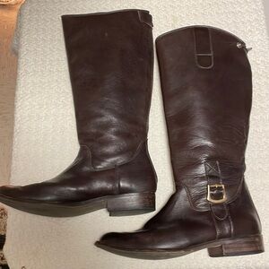 🥂Host Pick🥂Milano Structured Brown Leather Flap Over Snap Detail Zip High Boots